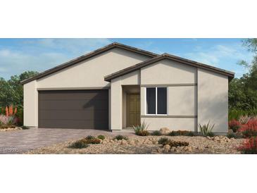 Single-story home with a two-car garage and neutral color scheme at 4400 E Brusca Way, Pahrump, NV 89061