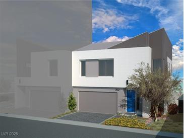 Modern two-story home with attached garage and landscaped front yard at 8629 Ensworth St 111, Las Vegas, NV 89123