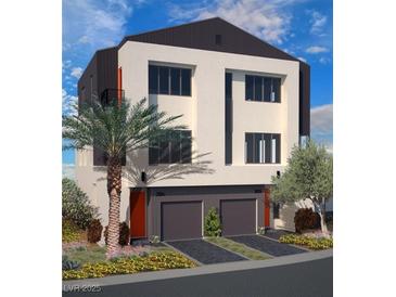 Modern two-story home with attached garage and landscaping at 8629 Ensworth St 114, Las Vegas, NV 89123