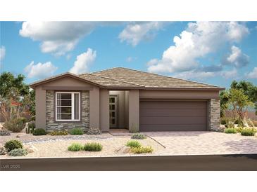 One-story home with stone accents and a two-car garage at 10216 Tumbaga St, Las Vegas, NV 89183
