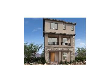 Three-story home with stone accents and balcony at 4748 Parkarbor Ave, Las Vegas, NV 89141