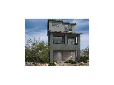 Modern two-story home with dark gray exterior and balcony at 4764 Parkarbor Ave, Las Vegas, NV 89141