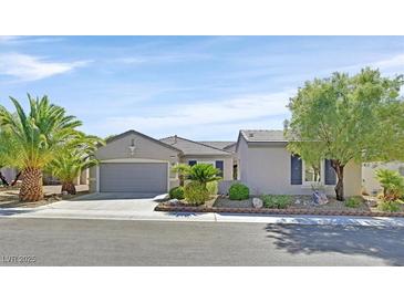 Single-story home with gray exterior, attached garage, and landscaped front yard at 2236 Waterton Rivers Dr, Henderson, NV 89044