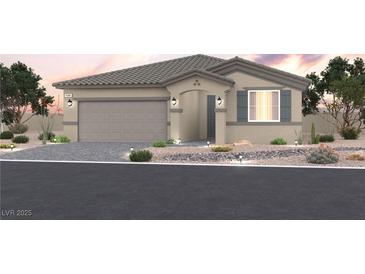 Single-story home with attached garage and landscaping at 519 Hamilton Dr # Lot 23, Mesquite, NV 89027