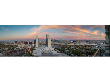 Stunning aerial view of Las Vegas skyline at sunset, showcasing the property's prime location at 4381 W Flamingo Rd # 2016, Las Vegas, NV 89103