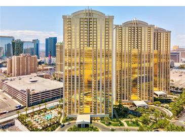 Aerial view of two luxury high-rise buildings with city views at 145 E Harmon Ave # 2215, Las Vegas, NV 89109