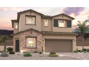 Two-story house with stone accents and a two-car garage at 854 Camargo St, Henderson, NV 89011