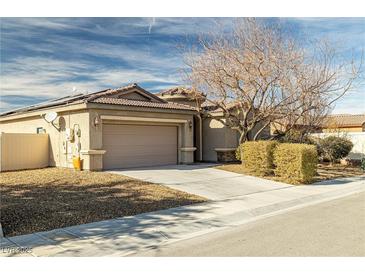 Single-story house with a two-car garage and desert landscaping at 6436 Emerson St, Pahrump, NV 89048