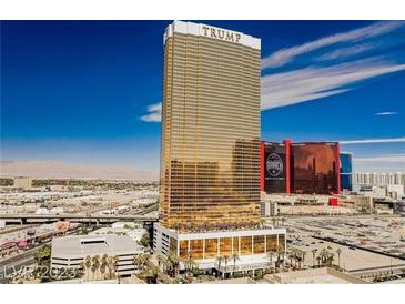 Aerial view of Trump International Hotel, showcasing its luxurious high-rise building and surrounding area at 2000 Fashion Show Dr # 2615, Las Vegas, NV 89109