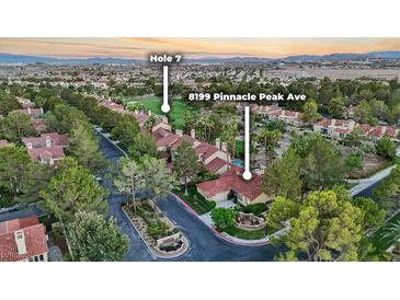 Aerial view of luxury home with golf course views and resort style amenities at 8199 Pinnacle Peak Ave, Las Vegas, NV 89113