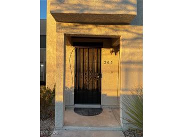 Inviting entryway with a black metal door and a decorative doormat at 4241 Gannet Cir # 205, Las Vegas, NV 89103