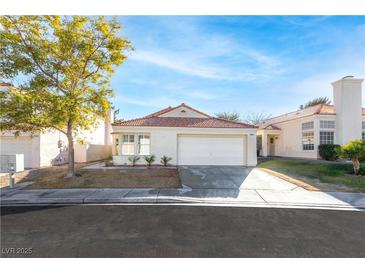 Single-story house with a two-car garage and well-maintained landscaping at 9741 Horizon Hills Dr, Las Vegas, NV 89117