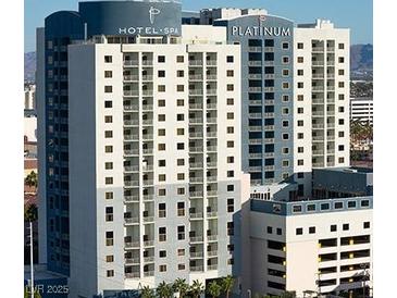 Hotel exterior, multi-story building with hotel and spa signage at 211 E Flamingo Rd # 1114, Las Vegas, NV 89121