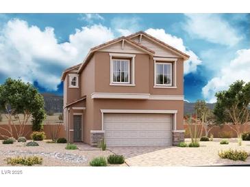 Two-story house with light brown exterior, attached garage, and landscaping at 1013 Ferodale Ave, North Las Vegas, NV 89084