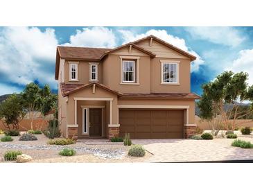 Two-story house with brown exterior, attached garage, and landscaping at 3204 Codnor Park Dr, North Las Vegas, NV 89081