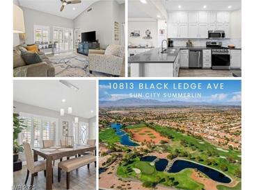 Bright living room features stylish furniture and a view into the kitchen at 10813 Black Ledge Ave, Las Vegas, NV 89134