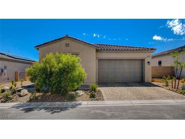 Single-story home with attached garage, landscaping, and a paved driveway at 9016 Skye Canyon Ranch St, Las Vegas, NV 89166