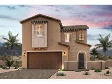 Two-story home with stone accents and a two-car garage at 8993 Faxom St, Las Vegas, NV 89166