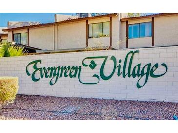 Welcome to Evergreen Village featuring well-maintained buildings and a beautifully designed community sign at 5266 Lisagayle Ct # 124, Las Vegas, NV 89103