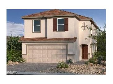Two-story house with brown roof, attached garage, and landscaping at 9156 Benton Woods St, Las Vegas, NV 89113