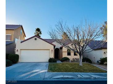 Single-story home with attached two-car garage and landscaped front yard at 773 Valley Rise Dr, Henderson, NV 89052