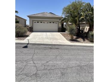 Charming single-story home featuring a well-maintained front yard with mature palm trees at 2341 Celestial Moon St, Henderson, NV 89044