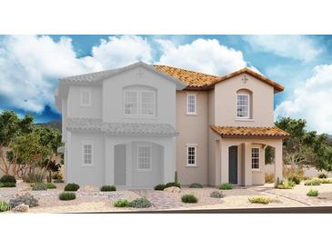 Charming two-story home featuring a beautiful stucco finish and a red tile roof at 584 Celebratory Pl, Henderson, NV 89011