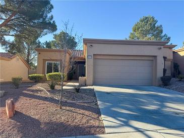 Charming single-story home with a well-maintained front yard and a two-car garage at 10101 Hemet Dr, Las Vegas, NV 89134