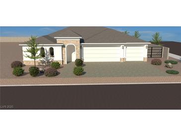 Beautiful single-story home with a three car garage, neutral colored stucco, and a tile roof at 6925 Unicorn St, Las Vegas, NV 89131
