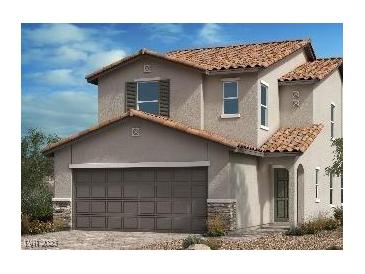 Charming two-story home featuring a terracotta tile roof, neutral stucco, and an attached two-car garage at 4218 Yucca Brevi Ave, Las Vegas, NV 89139