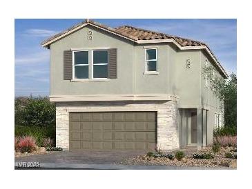 Two-story home featuring a neutral color scheme, tan shutters, and a two-car garage at 6616 Bowery St, Las Vegas, NV 89148