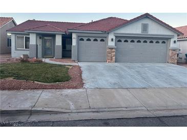 Charming single-story home with a well-maintained front yard and a two-car garage at 1006 Blue Lantern Dr, Henderson, NV 89015