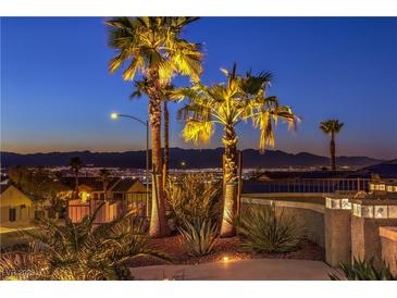 Night view features palm trees and city lights and mountain views at 1992 Fort Halifax St, Henderson, NV 89052