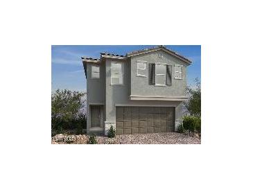 Two-story home featuring a two-car garage and neutral-colored stucco exterior at 6604 Tumoulin St, Las Vegas, NV 89148