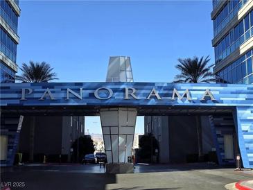 The Panorama entrance has a blue facade with the community name written across the top at 4525 Dean Martin Dr # 503, Las Vegas, NV 89103