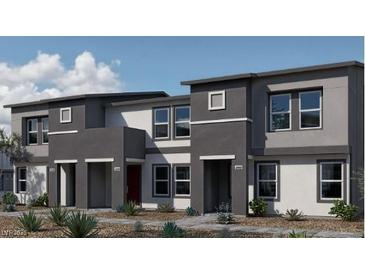 Modern townhome featuring a two-tone color scheme and stylish front yard landscaping at 9451 Calm Stream Ave # Lot 81, Las Vegas, NV 89178