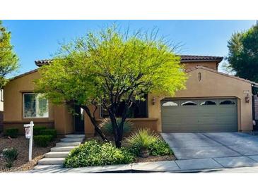 Charming single-story home featuring manicured landscaping and a two-car garage at 12277 Bluebird Canyon Pl, Las Vegas, NV 89138