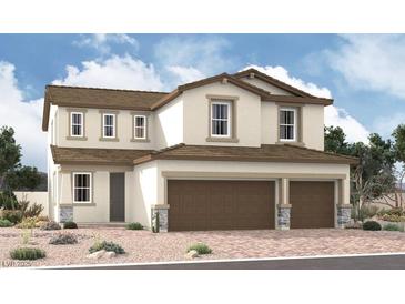 Charming two-story home featuring a neutral color palette, attached two-car garage, and well-maintained landscaping at 9877 Belikove Manor Ave, Las Vegas, NV 89178