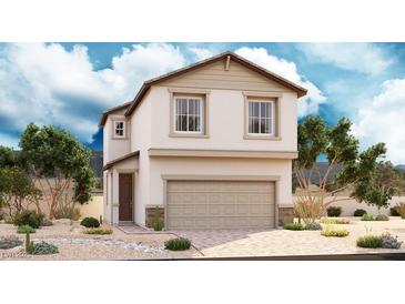 Charming two-story home featuring a two-car garage and desert landscaping for low maintenance appeal at 4787 Illustria Ave, Las Vegas, NV 89141