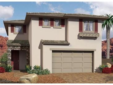 Charming two-story home showcasing a two-car garage, desert landscaping, and inviting curb appeal at 1112 Boylston Ave, North Las Vegas, NV 89030