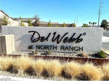 Attractive community sign for Del Webb at North Ranch with desert landscaping at 6436 Linden St, North Las Vegas, NV 89086