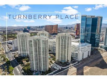 Stunning aerial view of Turnberry Place's luxury high-rise condos and amazing city views, Las Vegas at 2877 Paradise Rd # 2203, Las Vegas, NV 89109