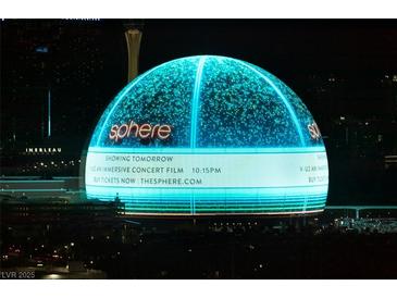 Night view of the Sphere at Venetian Resort showing concert film U2 at 125 E Harmon Ave # 2220, Las Vegas, NV 89109