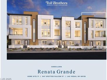 Modern townhome exterior featuring multi-story design and contemporary architectural details at 647 Spotted Falcon St, Las Vegas, NV 89138