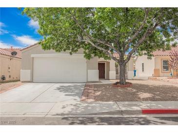 Charming single story home with an attached two car garage and mature shade tree in front yard at 1069 Silver Bullet Ct, Henderson, NV 89011