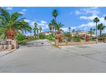 Spacious property with a secured fence, mature landscaping and multiple palm trees at 5890 W Patrick Ln, Las Vegas, NV 89118