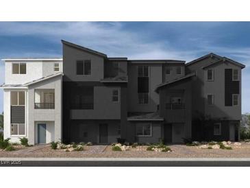 Modern home exterior showcasing contemporary architecture and design elements at 9242 Soho Sky Ct, Las Vegas, NV 89148