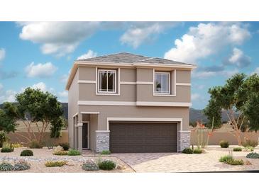 Charming two-story home featuring a modern design, a two-car garage, and beautiful desert landscaping at 6515 Dove Point Pl, Las Vegas, NV 89130