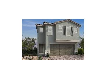 Charming two-story home with an attached garage and stone veneer detailing at 9095 Rivington Ave, Las Vegas, NV 89148