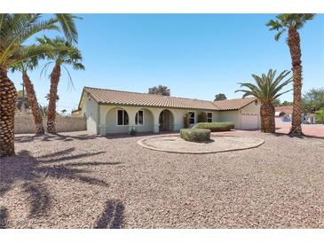 Charming single-story home with desert landscaping and mature palm trees at 4573 Plaza De Vista St, Las Vegas, NV 89120